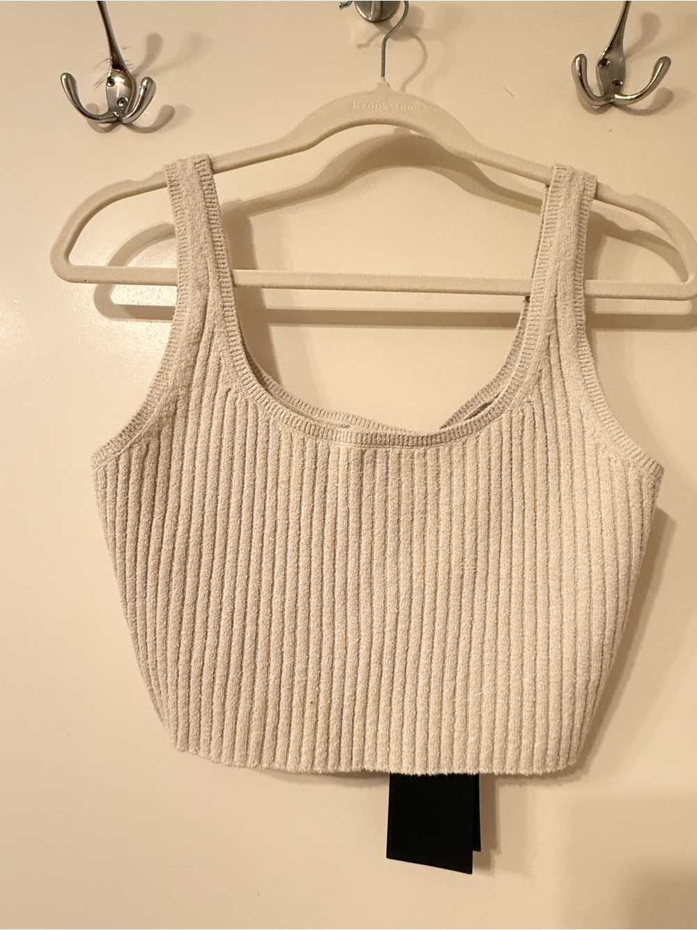 Weekday Ribbed Knit Crop Tank in Light Beige - Picture 2 of 7